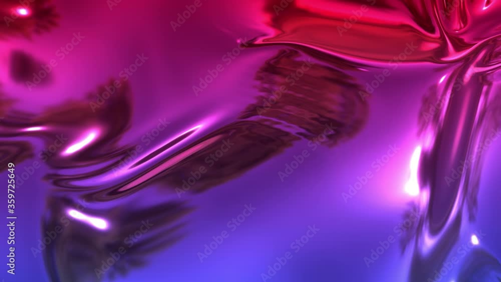 Poster animated metalic red blue gradient in 4k. 3d render of wavy cloth surface that forms ripples like in