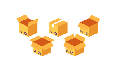 Fototapeta premium Open carton box icon set. Delivery and packaging. Transportation, shipping. Vector on isolated white background. Eps 10.
