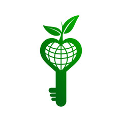 go green key for the world, suitable for environment day logo or vector concept