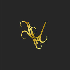 Golden V Letter Luxury logo icon. Ornate typographic vector design for decorative lettering