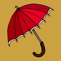 Red umbrella. Autumn paraphernalia. Rainy weather