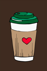 A glass of takeaway coffee. Illustration of a drink.