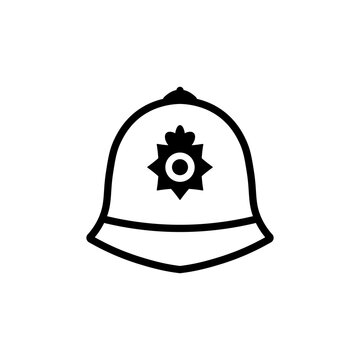 UK Police Officer Hat Outline Icon. Clipart Image Isolated On White Background