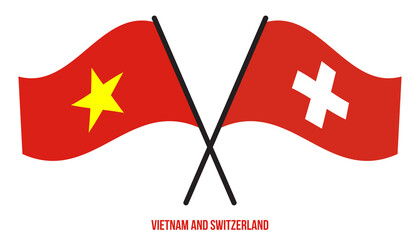 Vietnam and Switzerland Flags Crossed And Waving Flat Style. Official Proportion. Correct Colors.