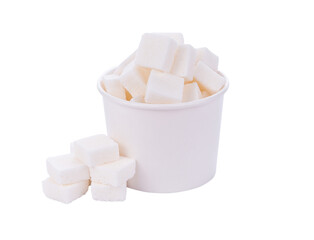 sugar cube in cup on white background
