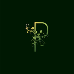 P Letter Green Floral Initial Logo Icon. Vector design concept ornate typographic abstract floral for decorative lettering sign or alphabet initial with swirl floral leaf