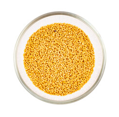 mustard seeds in bowl isolated on white background