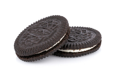 sandwich cookies with cream on white background