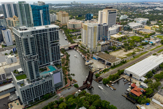 Aerial Photo Tarpon River Fort Lauderdale Downtown City Scene