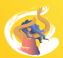 A beautiful young girl in motion is inherited by music. Free dance, hair develops. The concept of movement of people to your favorite music.