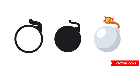 Bomb icon of 3 types. Isolated vector sign symbol.