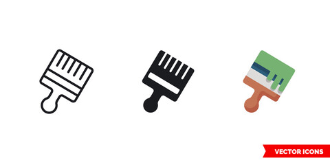 Brush icon of 3 types. Isolated vector sign symbol.