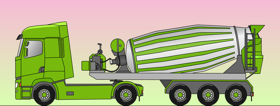 Concrete mixing truck vector. Car flat image. Industrial and construction transport. For building company, web page design, business..