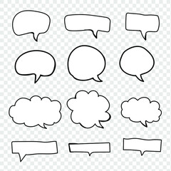 Hand drawn speech bubbles. Doodle style thinking balloons isolated on white background