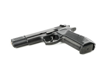 Black traumatic gun isolated on white background