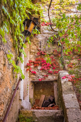 Old staircase in the picturesque medieval city of Eze Village in the South of France along the Mediterranean Sea