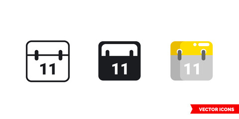 Calendar icon of 3 types. Isolated vector sign symbol.