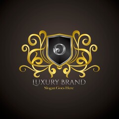 Luxury Shield Logo Letter O Golden Color Vector Design Concept Crown Royal Brand