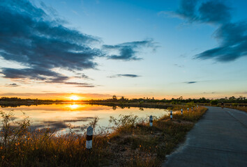 Sunset on the lake landscape
