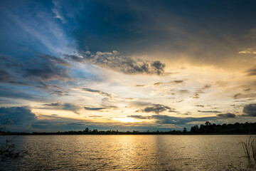 Fototapeta na wymiar Sunset on the lake landscape