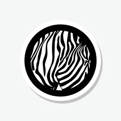 Zebra in a circle in black and white style sticker isolated on gray background