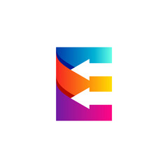 letter E and arrow with gradient style for your business