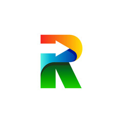letter R and arrow with gradient style for your business