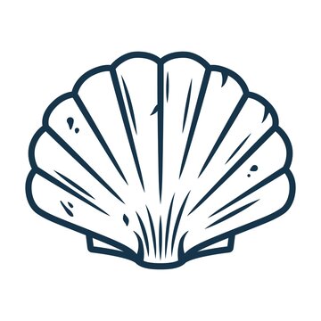 Graphic emblem of scallop sea shell, clam, conch
