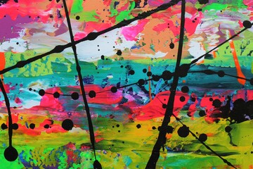 This abstract acrylic painting for backgrounds has the look of a tropical landscape.
