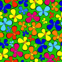 Seamless vector pattern of butterflies on a green background. - 359735443