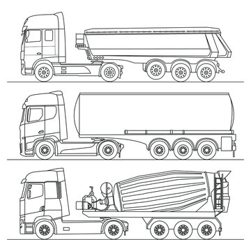 Set of trucks vector. Industriual and construction transport isolated on white background.