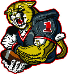 Obraz premium cougar football player mascot holding ball for school, college or league