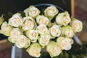 White roses decoration. Banner, wedding and anniversary concept. 