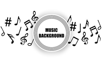 Abstract. Music notes melody background. Black notes symbols on white background. Vector.