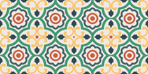 Seamless arabic geometric tile pattern on a light background.