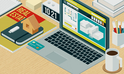 Real estate: find your new home online,3D illustration