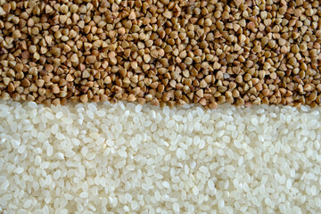 Buckwheat and rice on the table