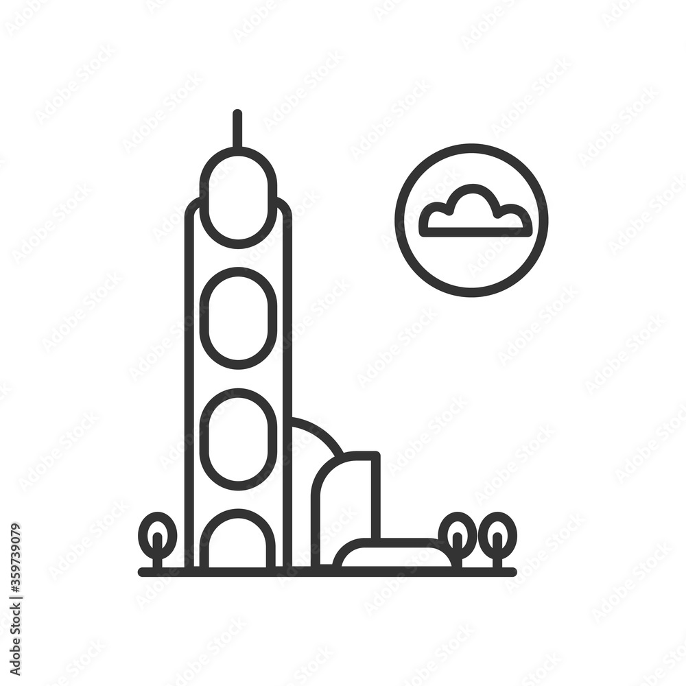 Poster skyscraper icon. linear pictogram of modern architecture building. concept of business, progress and