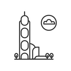 Skyscraper icon. Linear pictogram of modern architecture building. Concept of business, progress and modern development technology. Editable stroke vector illustration for maps and plans.