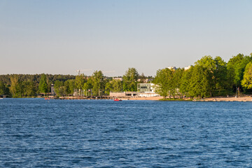 Fototapeta na wymiar Beautiful view on Ukiel lake with marina in Olsztyn, Poland.