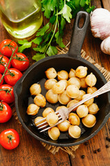 Delicious dumplings in the frying pan