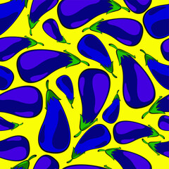 Seamless vector pattern of eggplant on a yellow background. - 359739639