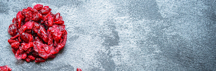 dried cranberries berries cherry sweet and healthy treat Menu concept serving size. food background top view copy space for text organic