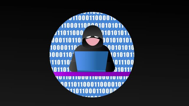 Hacker animation using a laptop while working