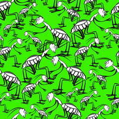Seamless vector pattern of a mantis on a green background.  - 359740286