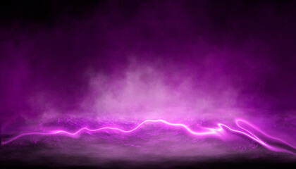 Empty futuristic dramatic scene. Abstract dark landscape, street. Neon light fluid element. Night view, neon purple light. Fantasy background. 3D illustration © MiaStendal