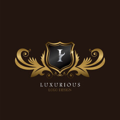 Golden I Logo Luxurious Shield, creative vector design concept for luxury brand identity.