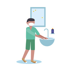 Man washing her hands on water tap vector design