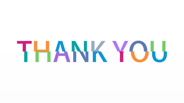 Thank You Card. Colorful Text Lettering with Cute Style Randomized Color isolated on White Background. Flat Vector Illustration for Greeting Cards.