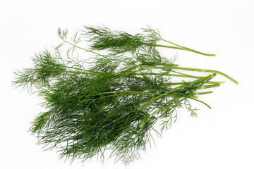 Fresh green dill lies on a white surface. Healthy eating

